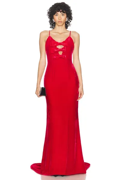 Alessandra Rich Velvet Bow-embellished Maxi Dress In Red