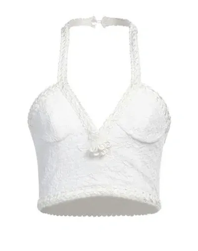 Alessandra Rich Lace Bustier Halter Top In White