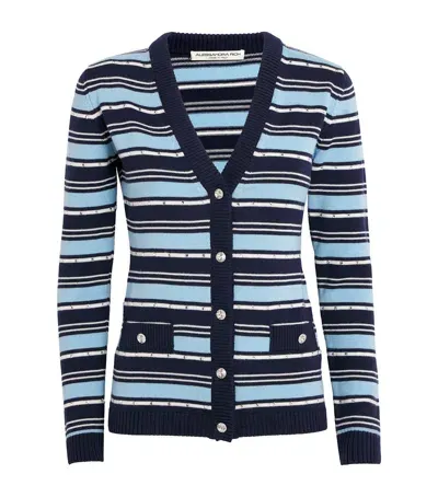 Alessandra Rich Wool Crystal-embellished Striped Cardigan In Blue