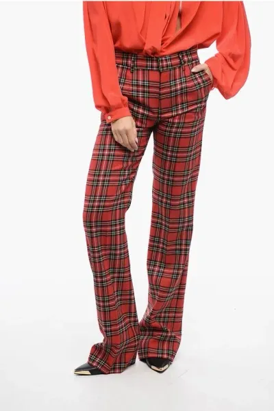 Alessandra Rich Wool Tartan Pants In Red