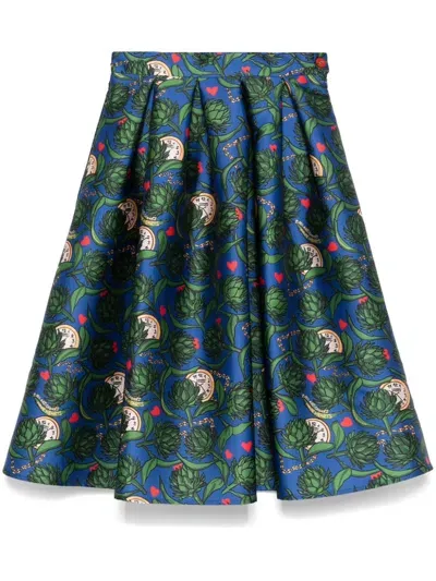 Alessandro Enriquez Artichokes-print Midi Skirt In Blau