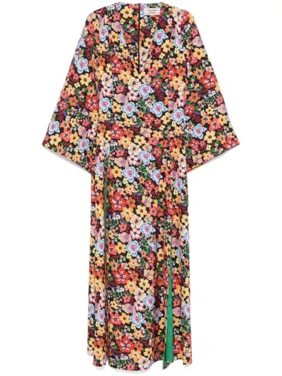 Alessandro Enriquez Floral-print Maxi Dress In 黑色