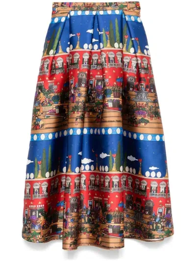 Alessandro Enriquez Graphic-print Midi Skirt In Blue