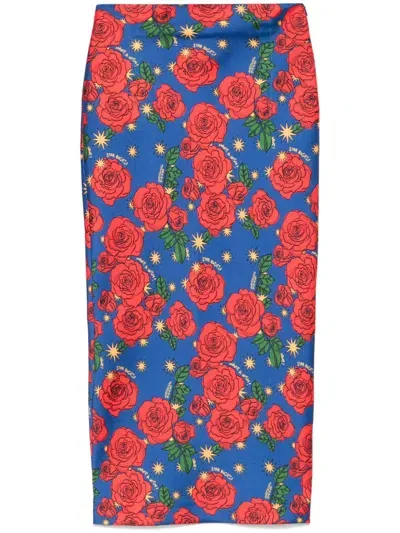 Alessandro Enriquez Mix-print Midi Skirt In Blau