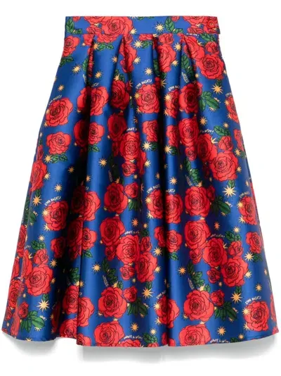 Alessandro Enriquez Mix-print Midi Skirt In Blue