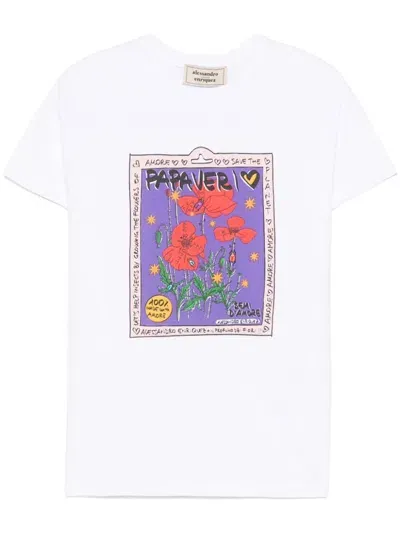 Alessandro Enriquez Poppies-print T-shirt In 白色