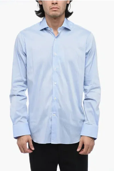 Alessandro Gherardi Cotton Blend Spread Collar Shirt In Blue