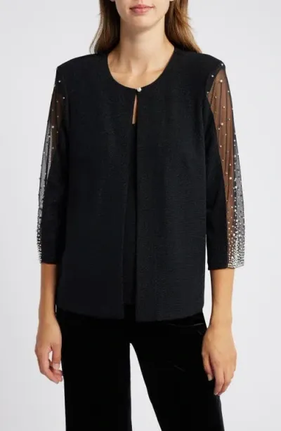 Alex Evenings Beaded Sleeve Cardigan Twinset In Black