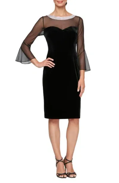 Alex Evenings Embellished Mesh & Velvet Sheath Cocktail Dress In Black