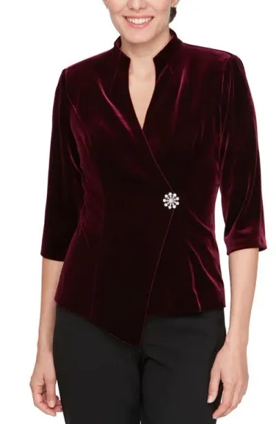 Alex Evenings Embellished Velvet Jacket In Wine