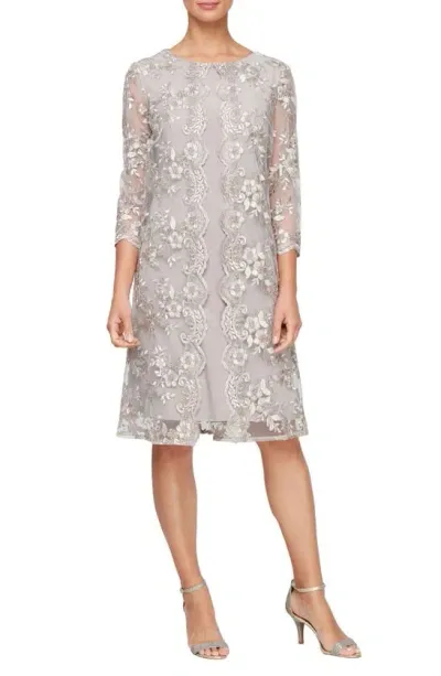 Alex Evenings Embroidered Overlay Cocktail Dress In Taupe