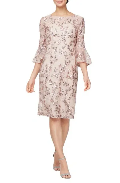 Alex Evenings Floral Embroidered Sequin Sheath Dress In Rose Gold