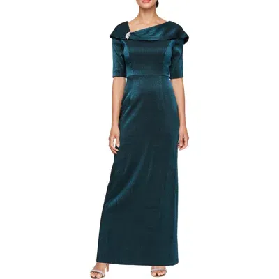 Alex Evenings Foldover Column Gown In Teal