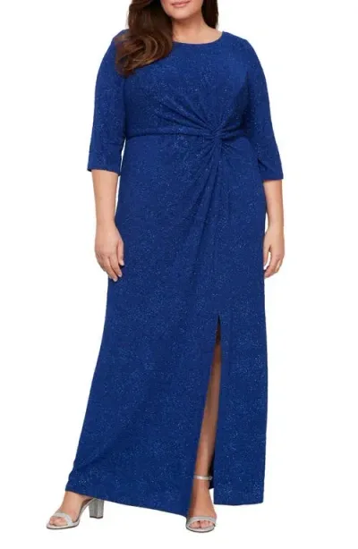 Alex Evenings Knot Front Sequin Jacquard Evening Dress In Electric/blue