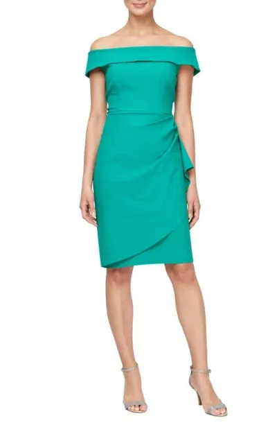 Alex Evenings Off The Shoulder Sheath Dress In Jade