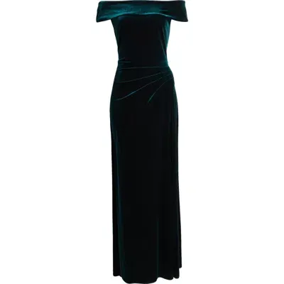 Alex Evenings Off The Shoulder Stretch Velvet Gown In Forest