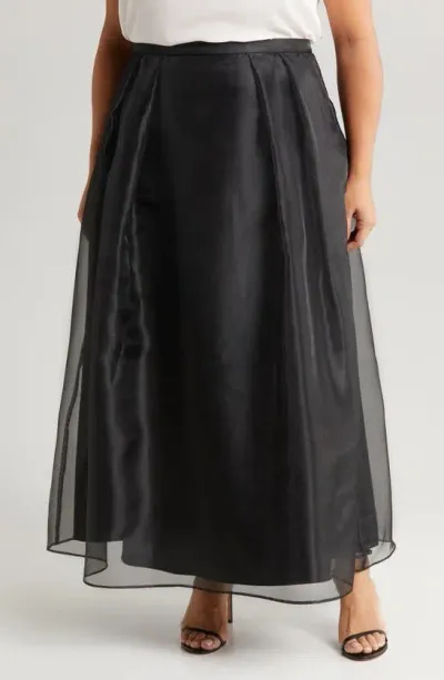 Alex Evenings Pleated Organza Overlay Skirt In Black