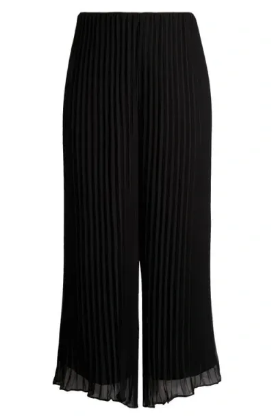 Alex Evenings Pleated Wide Leg Chiffon Pants In Black