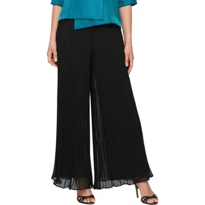 Alex Evenings Pleated Wide Leg Chiffon Pants In Black