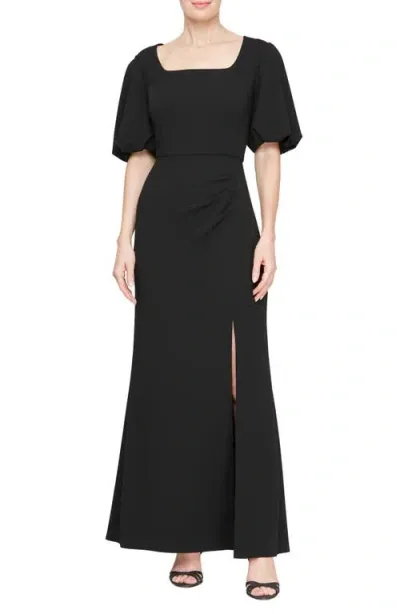 Alex Evenings Square Neck Column Gown In Black