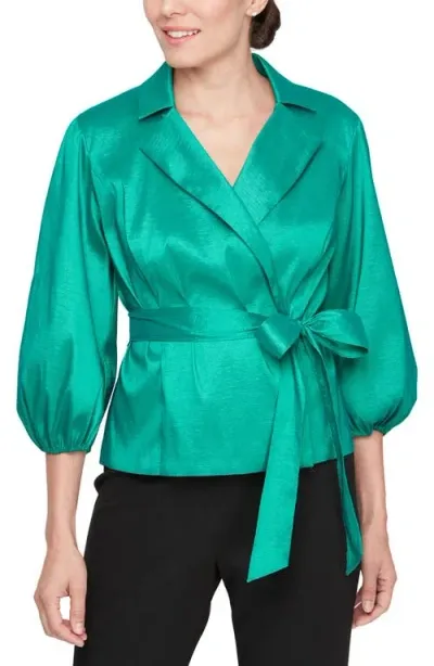 Alex Evenings Stretch Taffeta Wrap Top In Jade