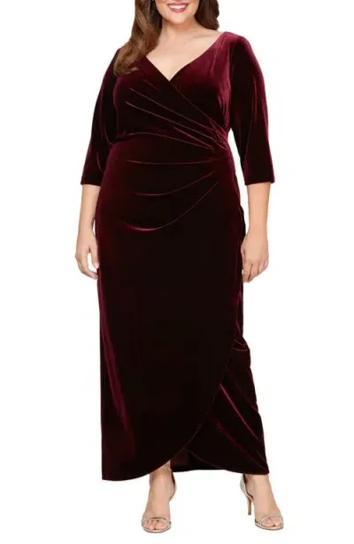 Alex Evenings Surplice Neck Velvet Dress In Wine