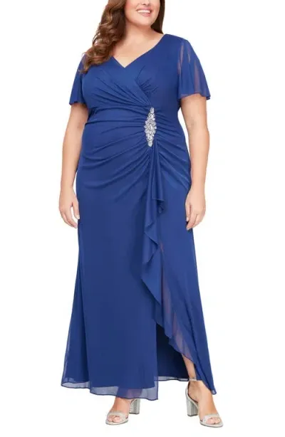 Alex Evenings Surplice V-neck Gown In Electric/blue