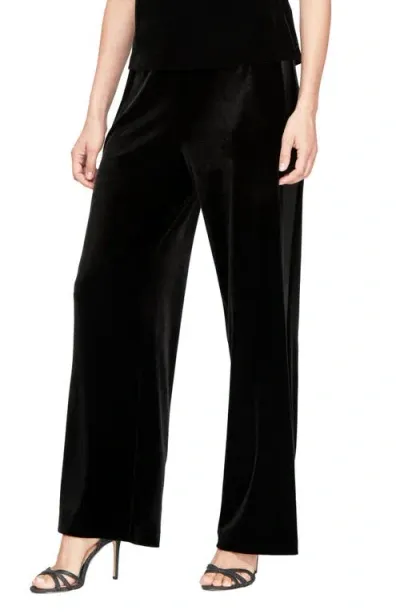 Alex Evenings Tuxedo Stripe Velvet Pants In Black