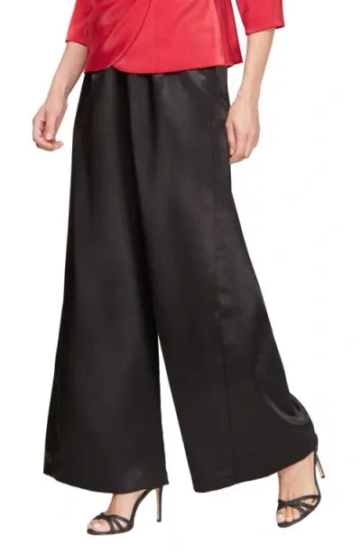 Alex Evenings Wide Leg Crepe Satin Pants In Black