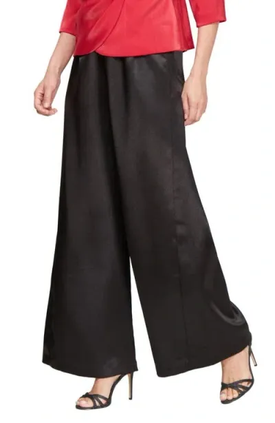 Alex Evenings Wide Leg Crepe Satin Pants In Black