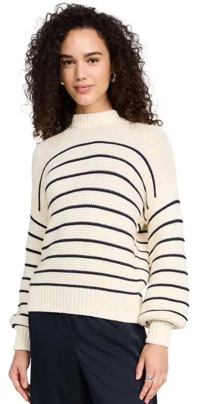 Alex Mill Button-back Crewneck Sweater In Stripe Ivory/dark Navy