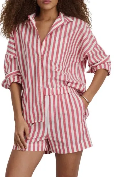 Alex Mill Jo Positano Stripe Cotton & Linen Button-up Shirt In Red/off White