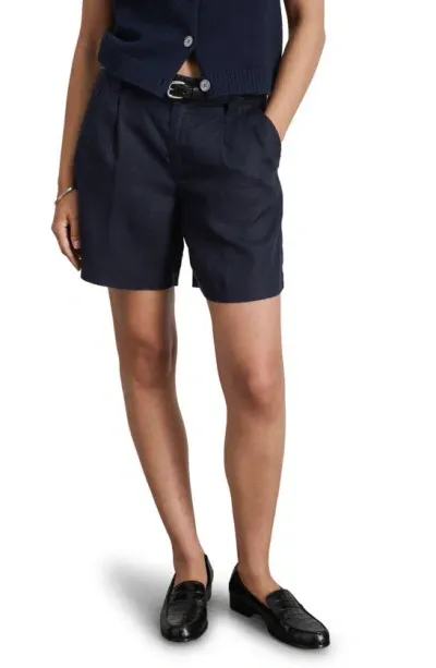 Alex Mill Jules Pleated Linen Shorts In Dark Navy