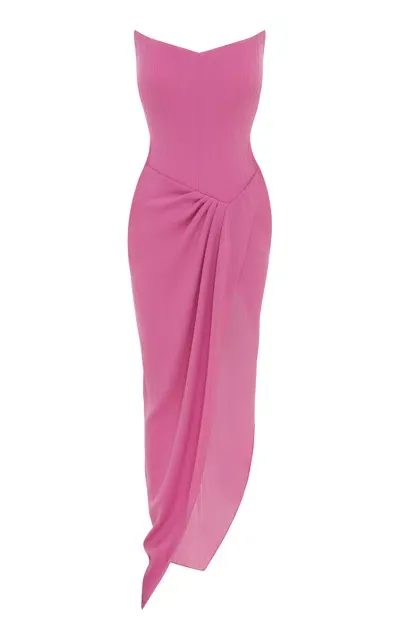 Alex Perry Asymmetric Crepe Corset Gown In Pink