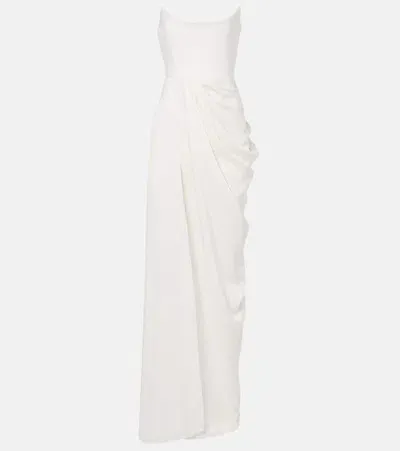 Alex Perry Bridal Draped Crêpe Bustier Gown In White