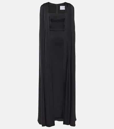 Alex Perry Caped Satin Crêpe Gown In Black