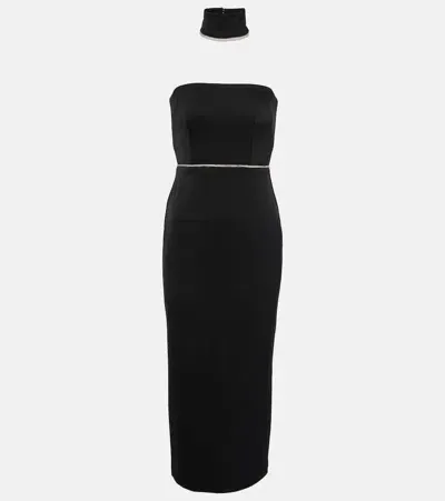 Alex Perry Crystal-embellished Satin Midi Dress In Black