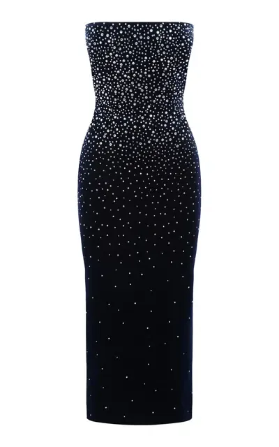 Alex Perry Crystal-embellished Velvet Midi Dress In Navy