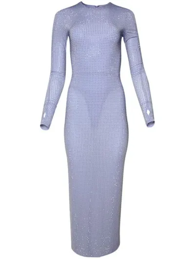 Alex Perry Crystal-jersey Long-sleeve Dress In Blue