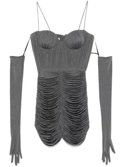 Alex Perry Crystal Ruched Mini Dress In Grey