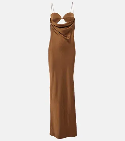 Alex Perry Cutout Draped Satin Crêpe Gown In Brown