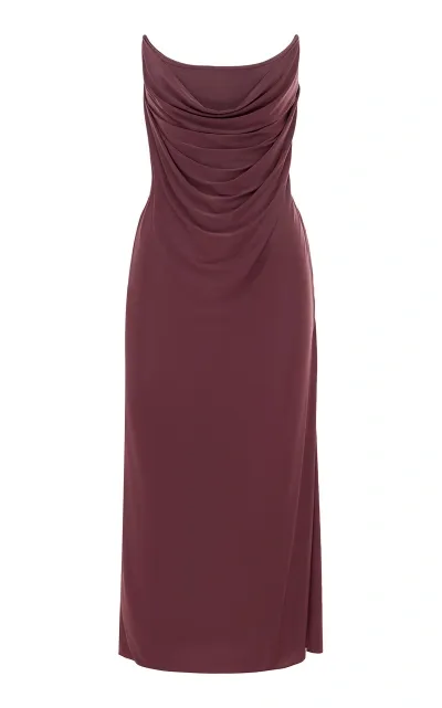 Alex Perry Draped Jersey Corset Midi Dress In Purple