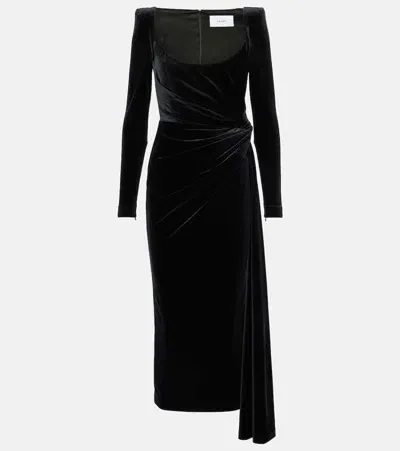 Alex Perry Draped Velvet Midi Dress In Black