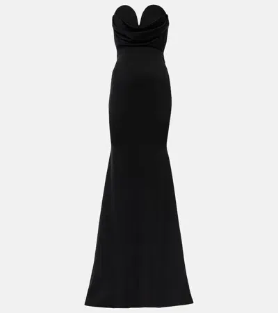 Alex Perry Gathered Strapless Satin Gown In Black