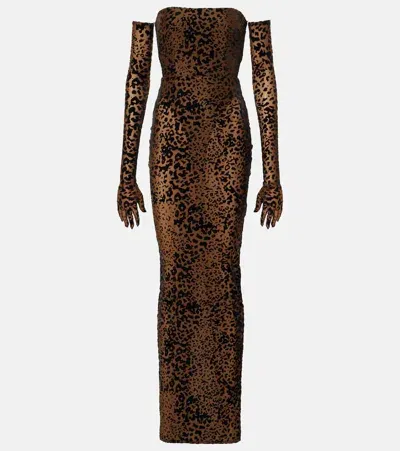 Alex Perry Leopard-print Corset Gown In Brown