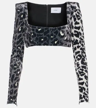 Alex Perry Leopard-print Velvet Crop Top In Multicolor