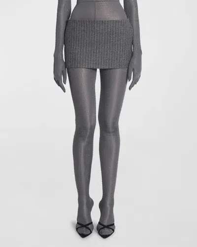 Alex Perry Low-rise Pinstripe Wool Mini Skirt In Grey