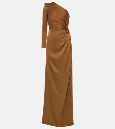 Alex Perry One-shoulder-robe Aus Satin In Braun