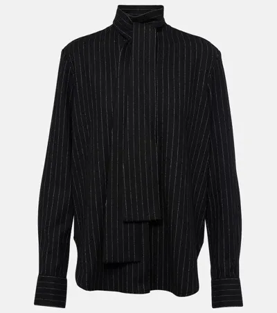 Alex Perry Pinstripe Tie-neck Shirt In Black