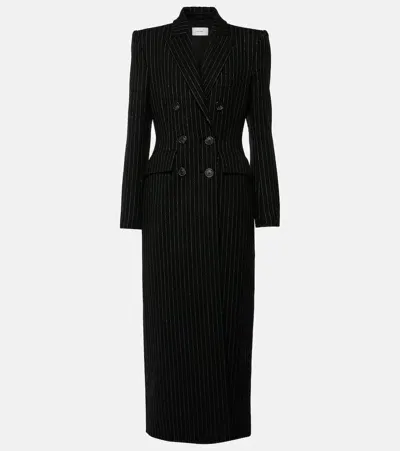 Alex Perry Pinstripe Wool-blend Coat In Black